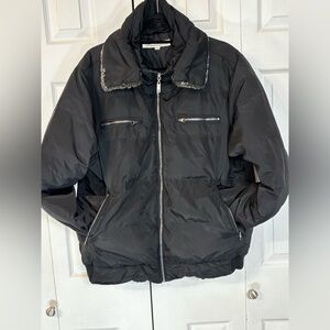 Kenneth Cole New York Men’s Black Puffer Jacket Large Faux Fur Collar Zip Coat